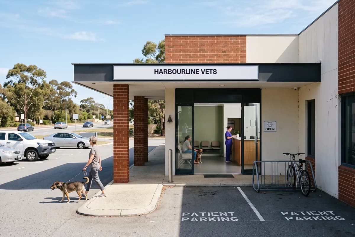 The Canning Vale hospital, a brick and render building on a wide suburban road with a large car park
