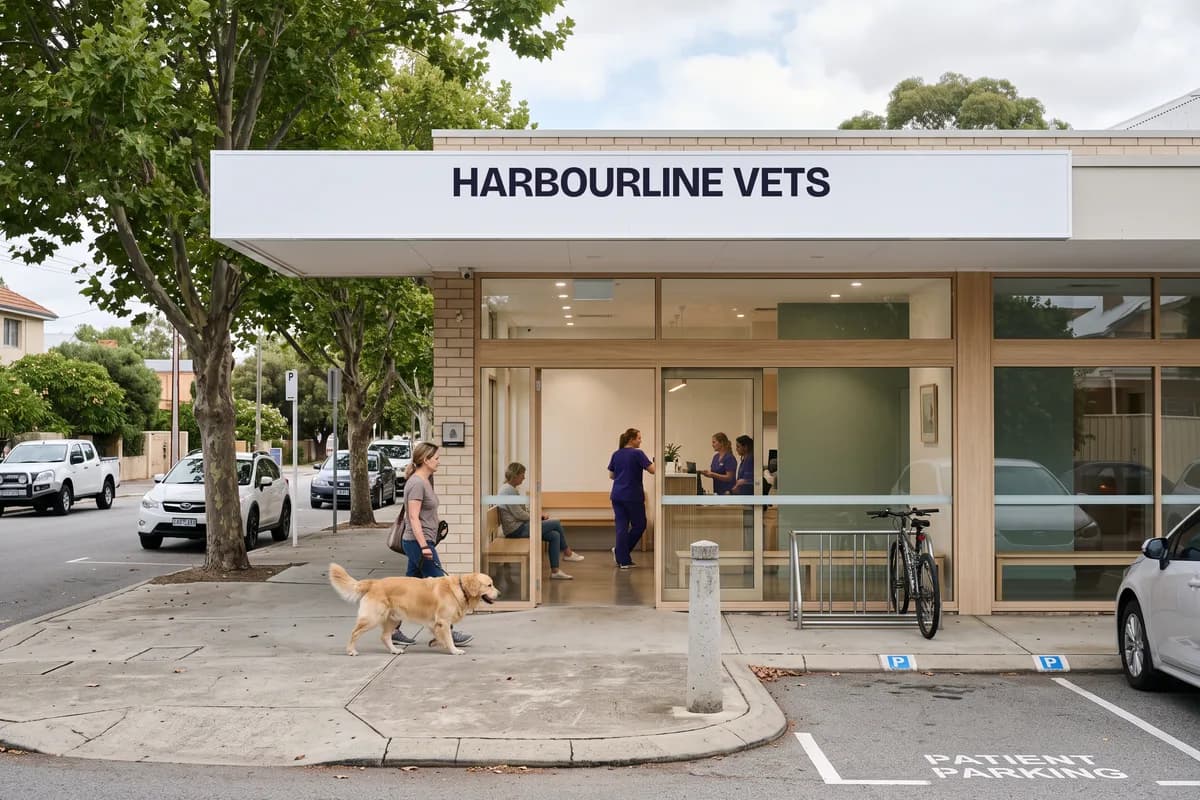The Subiaco hospital shopfront on a tree-lined street, glazed frontage with a recessed entry